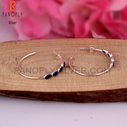 Lapis Round 925 Sterling Silver Hoop Earrings