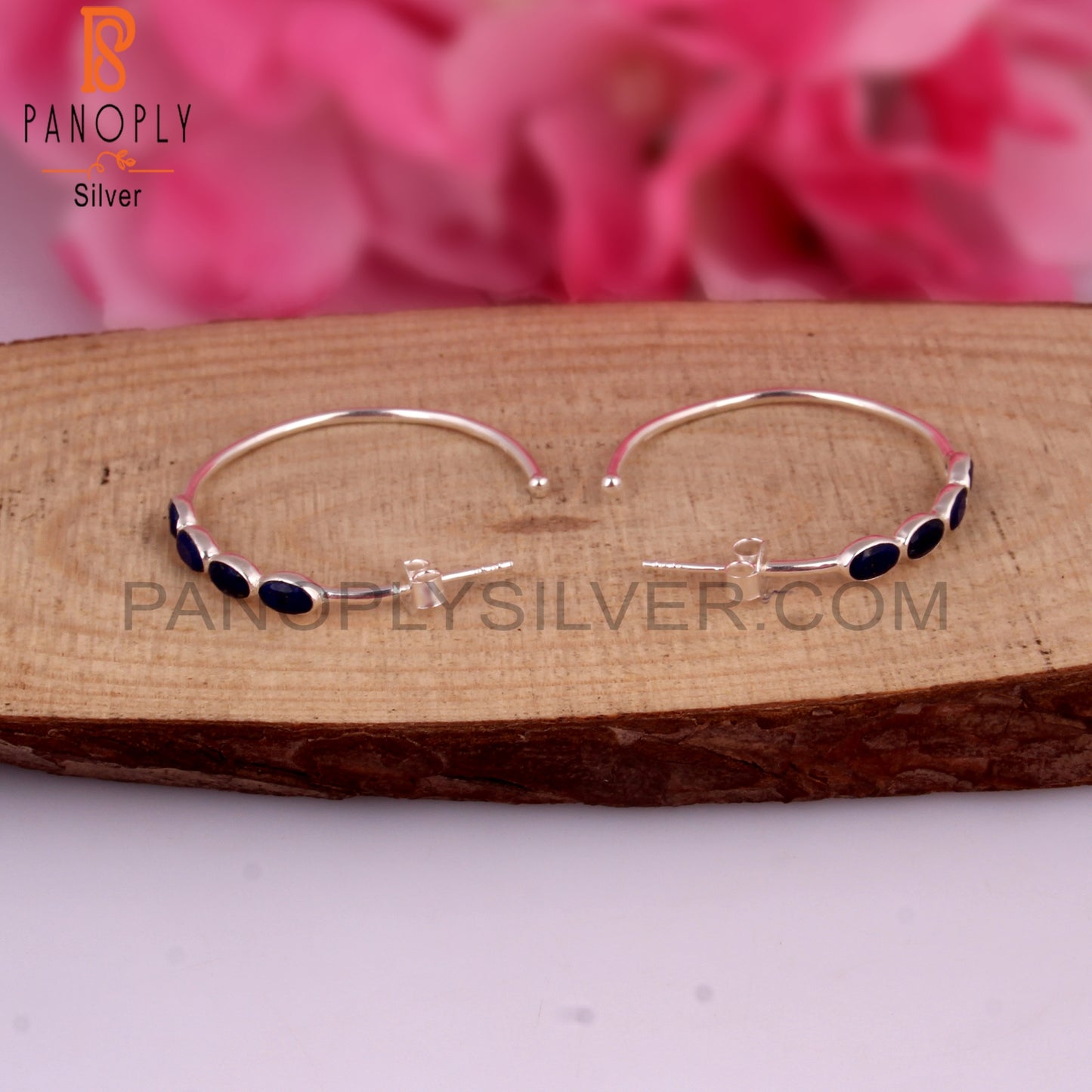 Lapis Round 925 Sterling Silver Hoop Earrings
