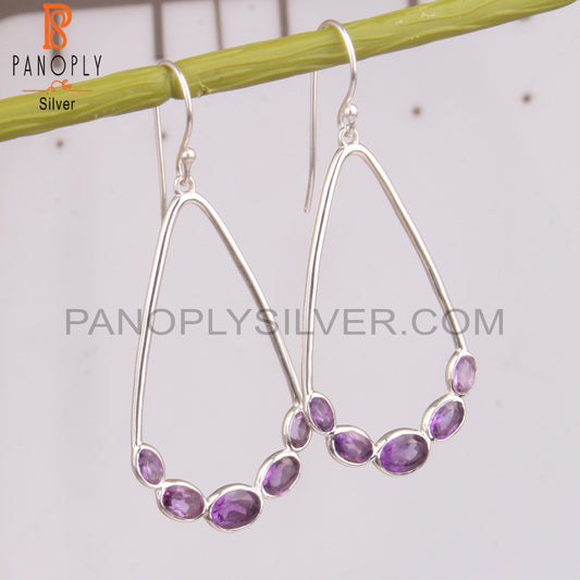 Amethyst Oval 925 Sterling Silver Hook Earrings For Girls