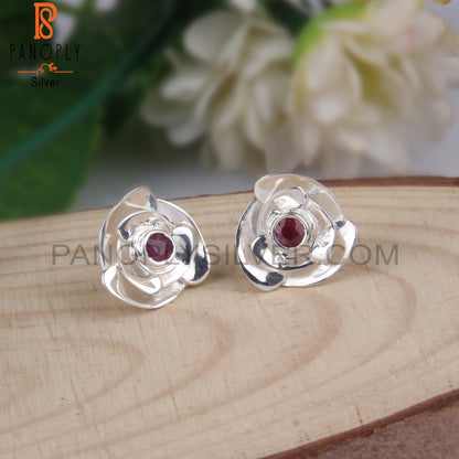 Ruby Round Shape 925 Sterling Silver Earrings