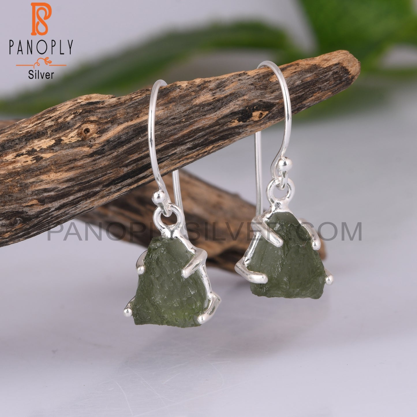Moldavite Rough 925 Sterling Silver Earrings