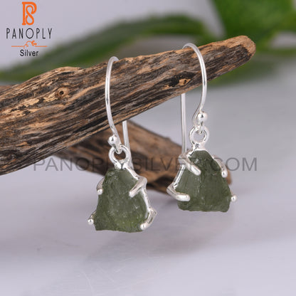 Moldavite Rough 925 Sterling Silver Earrings