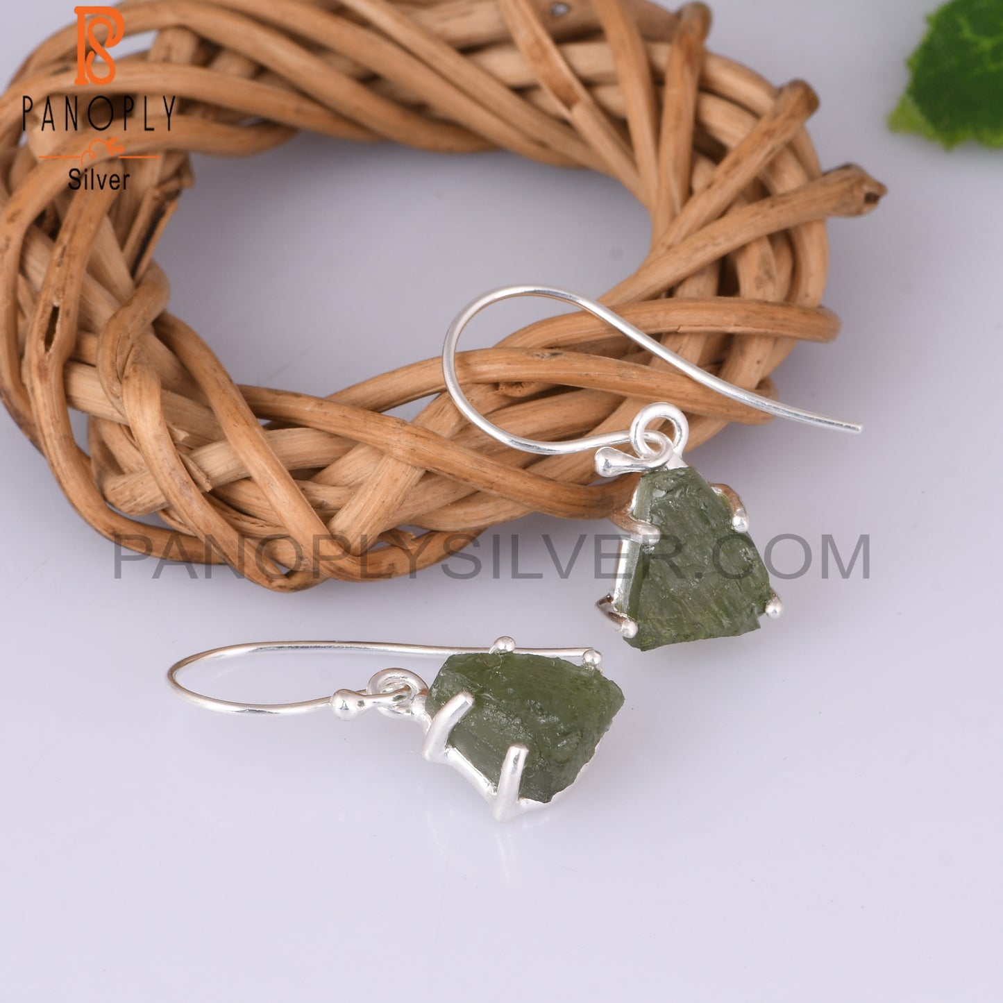 Moldavite Rough 925 Sterling Silver Earrings