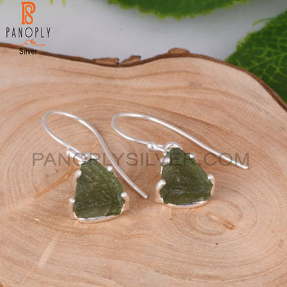 Moldavite Rough 925 Sterling Silver Earrings