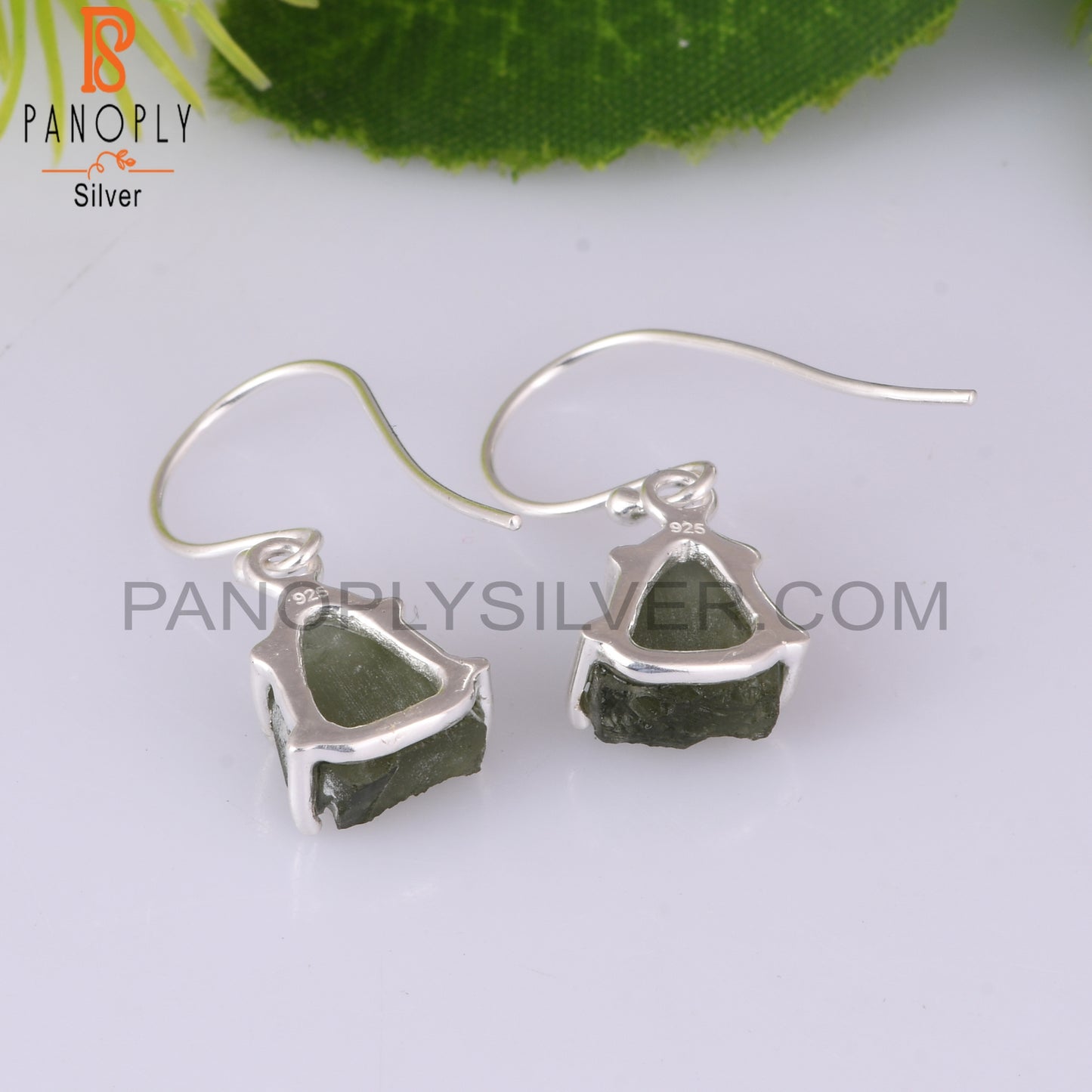 Moldavite Rough 925 Sterling Silver Earrings