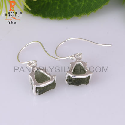 Moldavite Rough 925 Sterling Silver Earrings