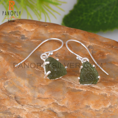 Moldavite Rough 925 Sterling Silver Earrings
