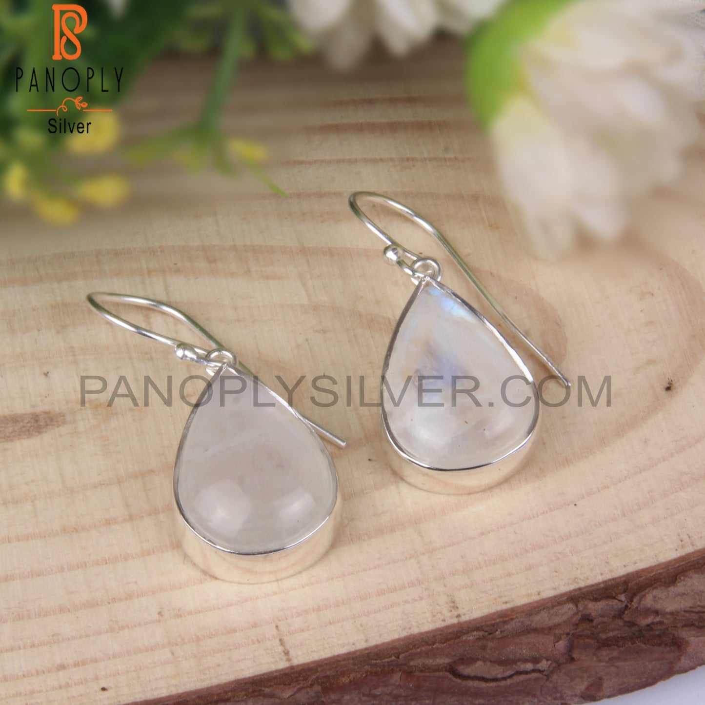 Rainbow Moonstone Pear Shape 925 Sterling Silver Earrings