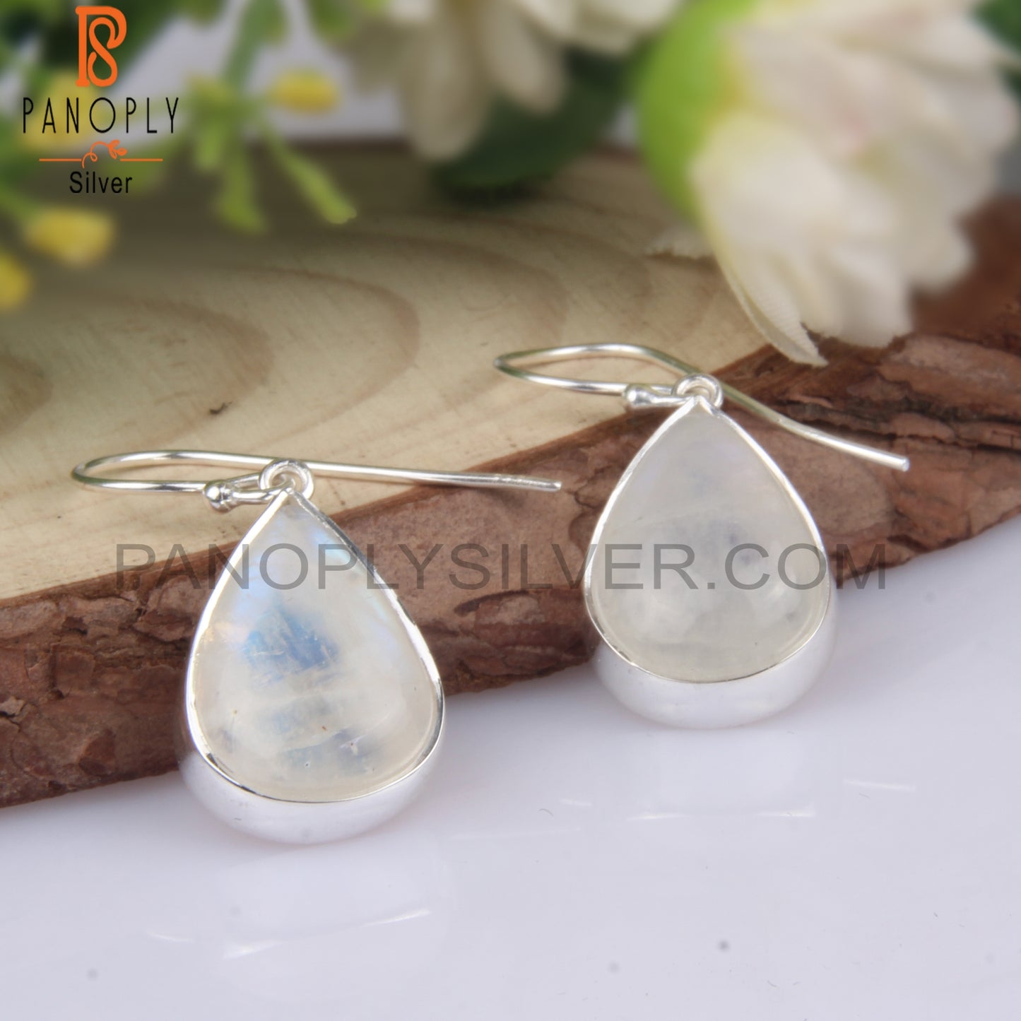 Rainbow Moonstone Pear Shape 925 Sterling Silver Earrings