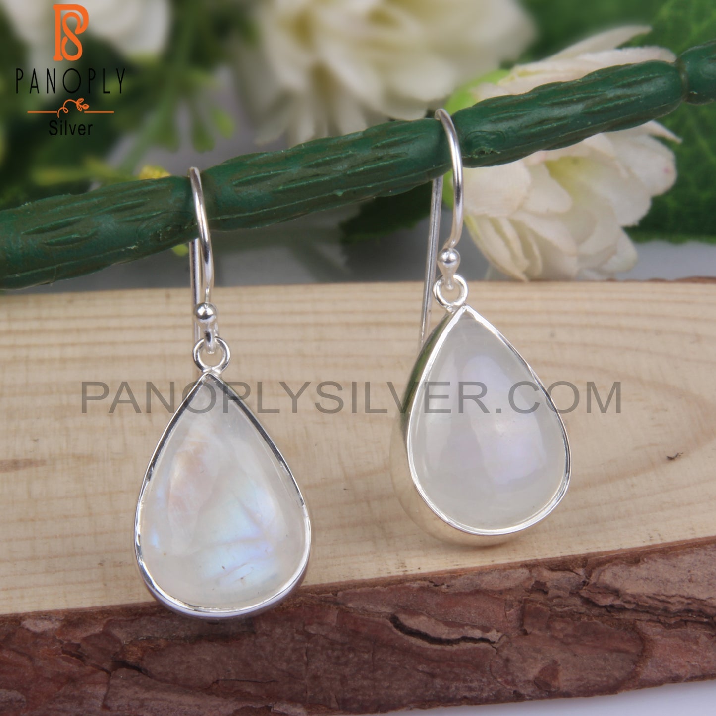 Rainbow Moonstone Pear Shape 925 Sterling Silver Earrings