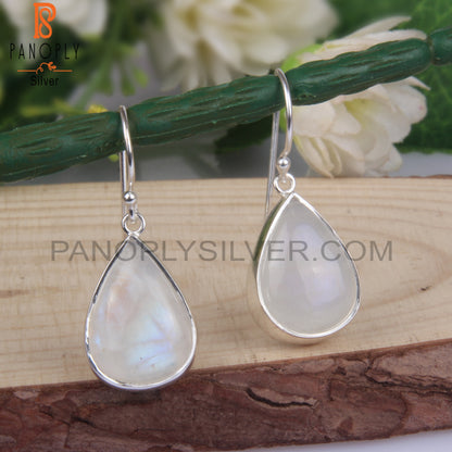 Rainbow Moonstone Pear Shape 925 Sterling Silver Earrings