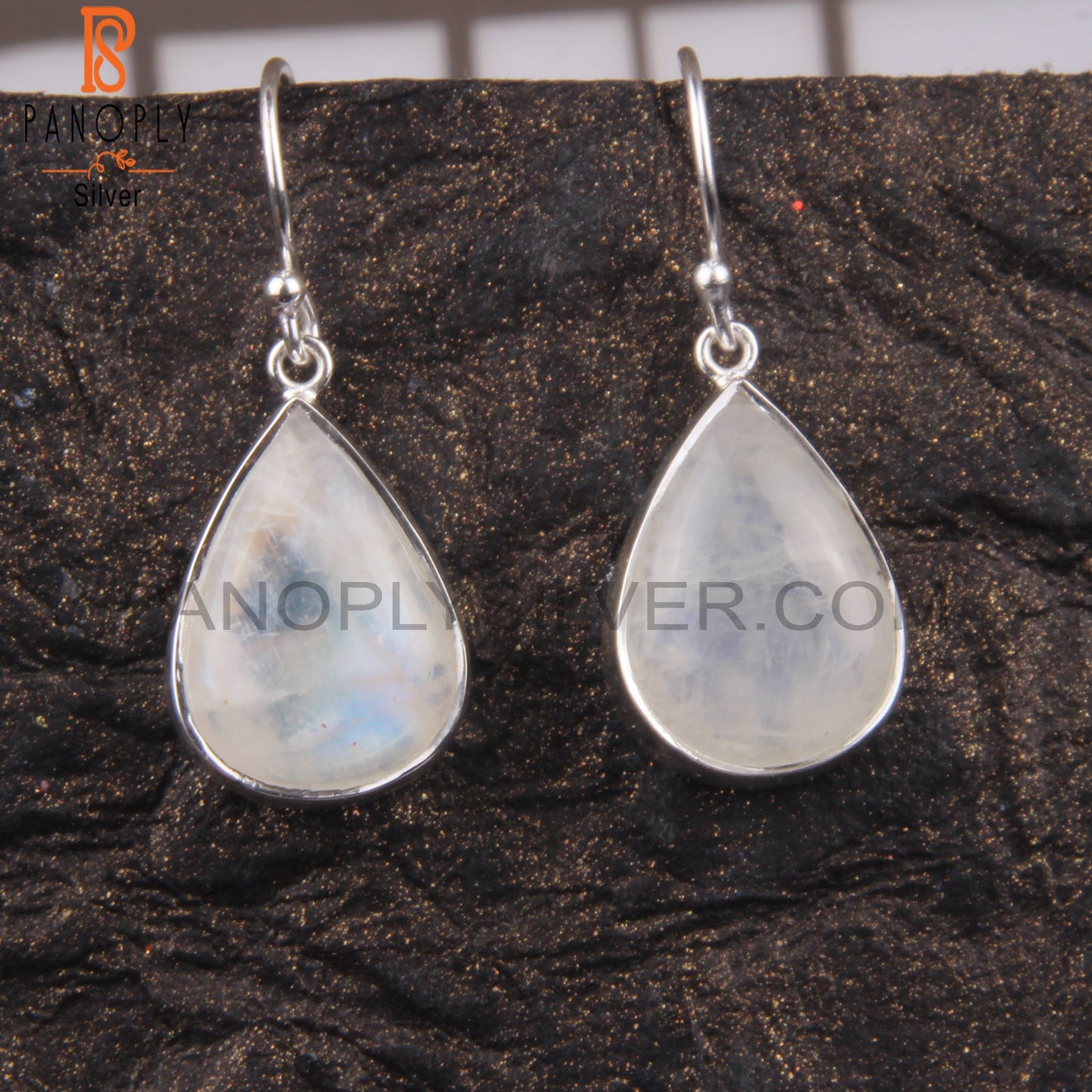 Rainbow Moonstone Pear Shape 925 Sterling Silver Earrings