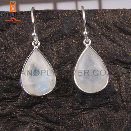 Rainbow Moonstone Pear Shape 925 Sterling Silver Earrings