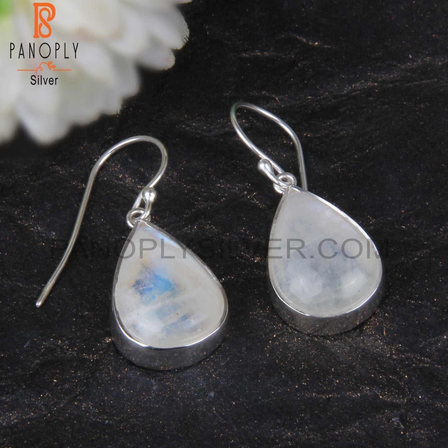 Rainbow Moonstone Pear Shape 925 Sterling Silver Earrings