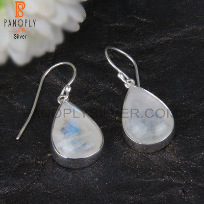 Rainbow Moonstone Pear Shape 925 Sterling Silver Earrings