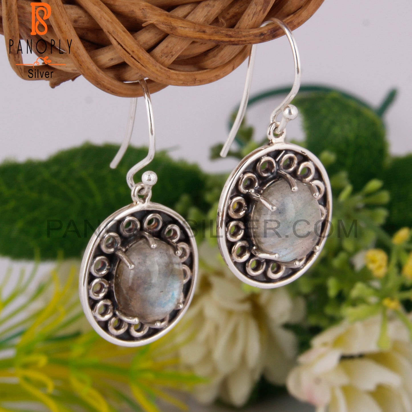 Doublet Apache Gold Crystal Oval Shape 925 Silver Earrings