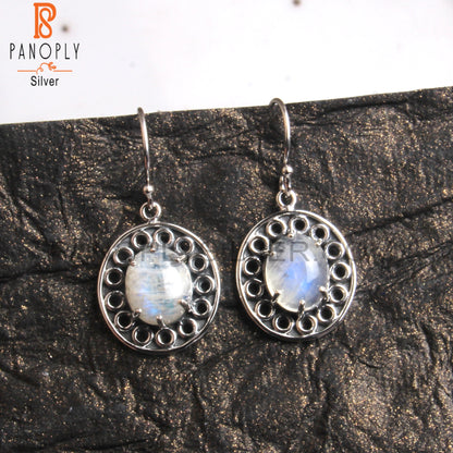 Rainbow Moonstone Oval 925 Sterling Silver Boho Earrings