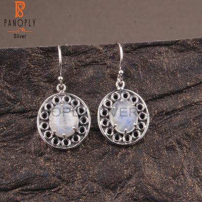 Rainbow Moonstone Oval 925 Sterling Silver Boho Earrings