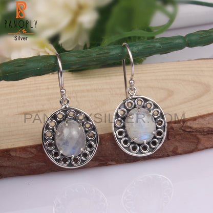 Rainbow Moonstone Oval 925 Sterling Silver Boho Earrings