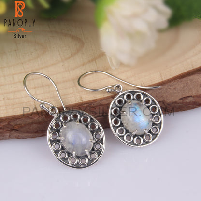 Rainbow Moonstone Oval 925 Sterling Silver Boho Earrings