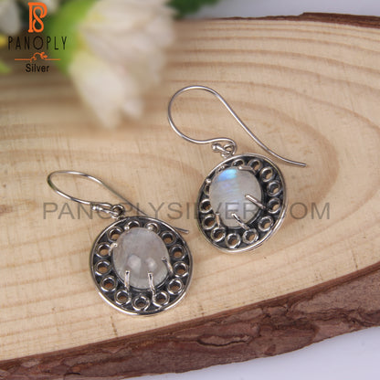 Rainbow Moonstone Oval 925 Sterling Silver Boho Earrings