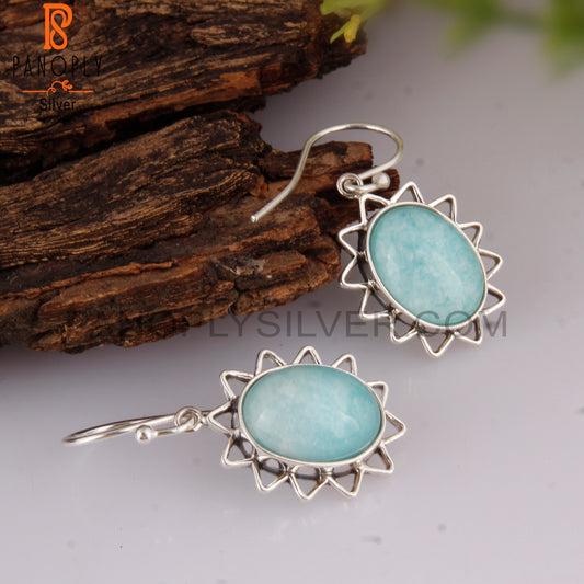 Doublet Amazonite Crystal Oval 925 Silver Earrings