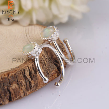 Ethiopian Opal Oval 925 Sterling Silver Hoop Earrings