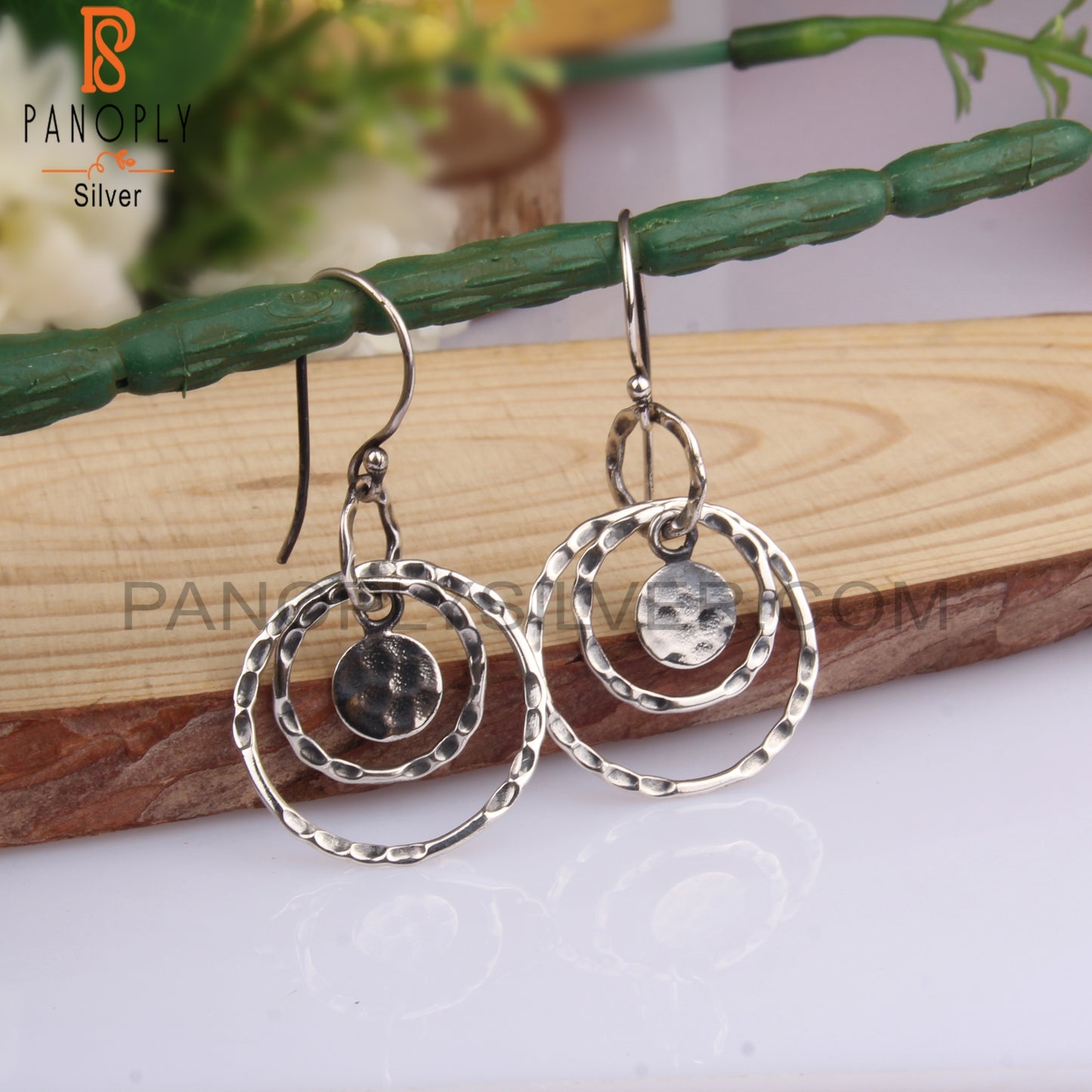 Round Hoops Textured 925 Sterling Silver Earrings