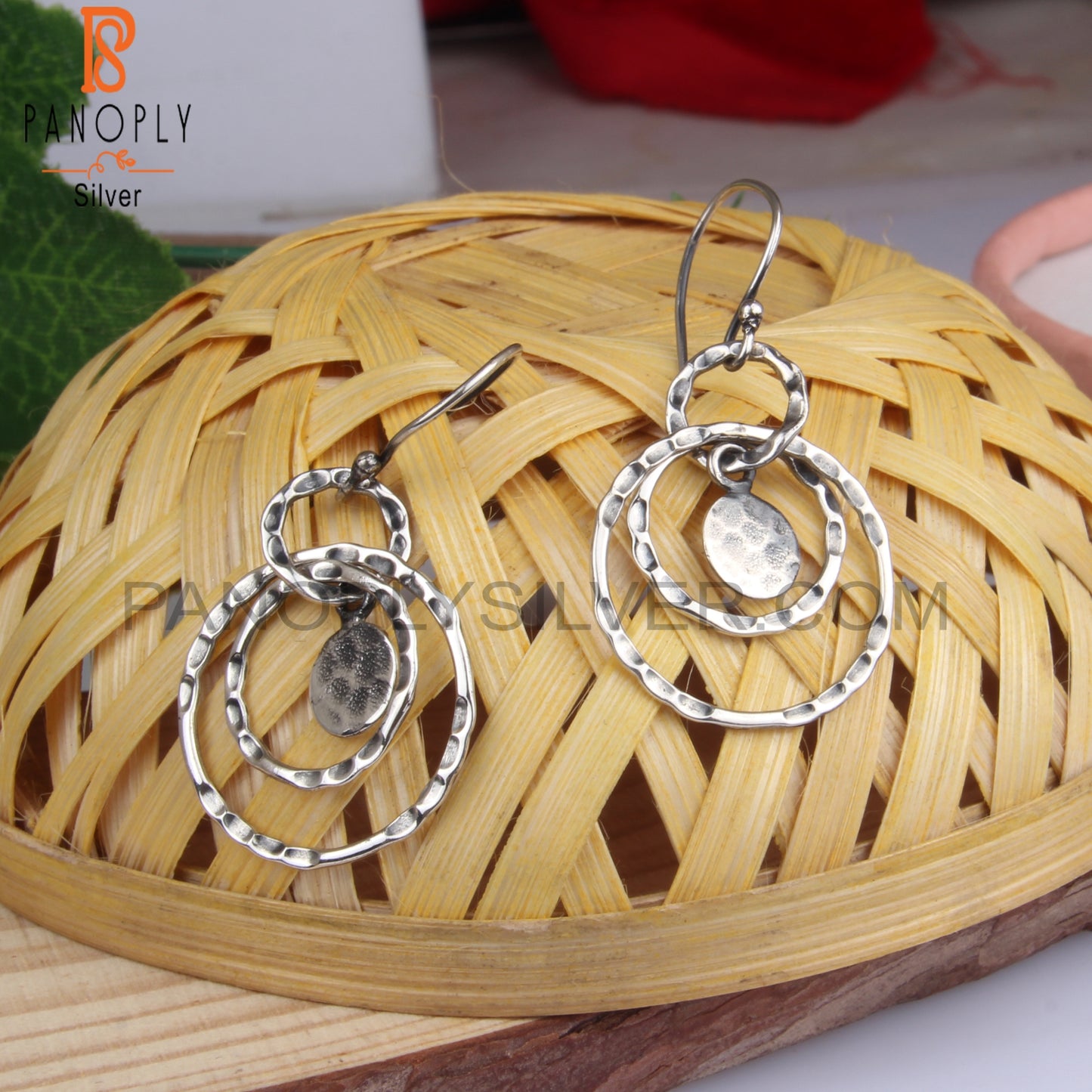Round Hoops Textured 925 Sterling Silver Earrings
