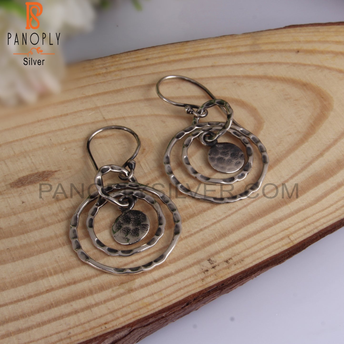 Round Hoops Textured 925 Sterling Silver Earrings