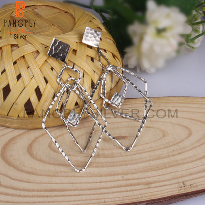 Rectangular Geometric Textured 925 Sterling Silver Earrings