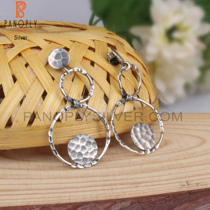 Handmade 925 Sterling Silver Round Long Drop Earrings