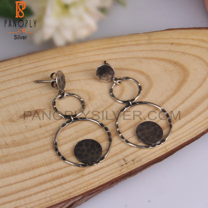 Handmade 925 Sterling Silver Round Long Drop Earrings