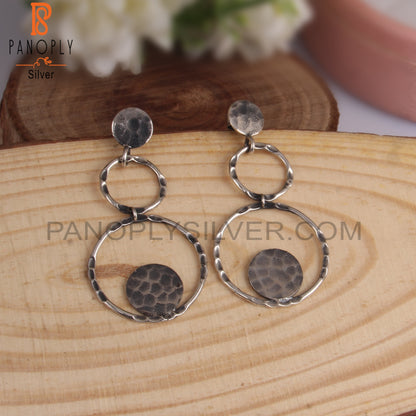 Handmade 925 Sterling Silver Round Long Drop Earrings