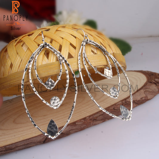 Geometric Petal Shape Hoop 925 Sterling Silver Earrings