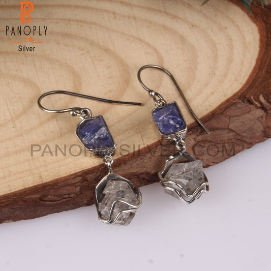 Herkimer Diamond & Tanzanite 925 Sterling Silver Earrings