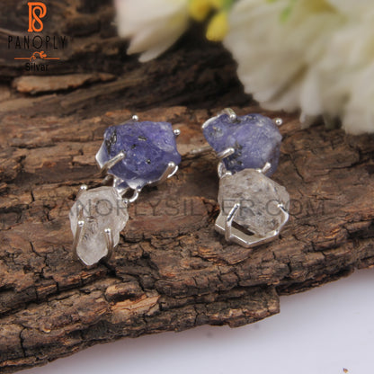 Herkimer Diamond & Tanzanite 925 Silver Dangle Earrings