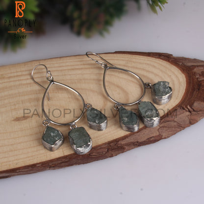 Rough Aquamarine 925 Silver Earrings For Her