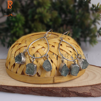 Rough Aquamarine 925 Silver Earrings For Her