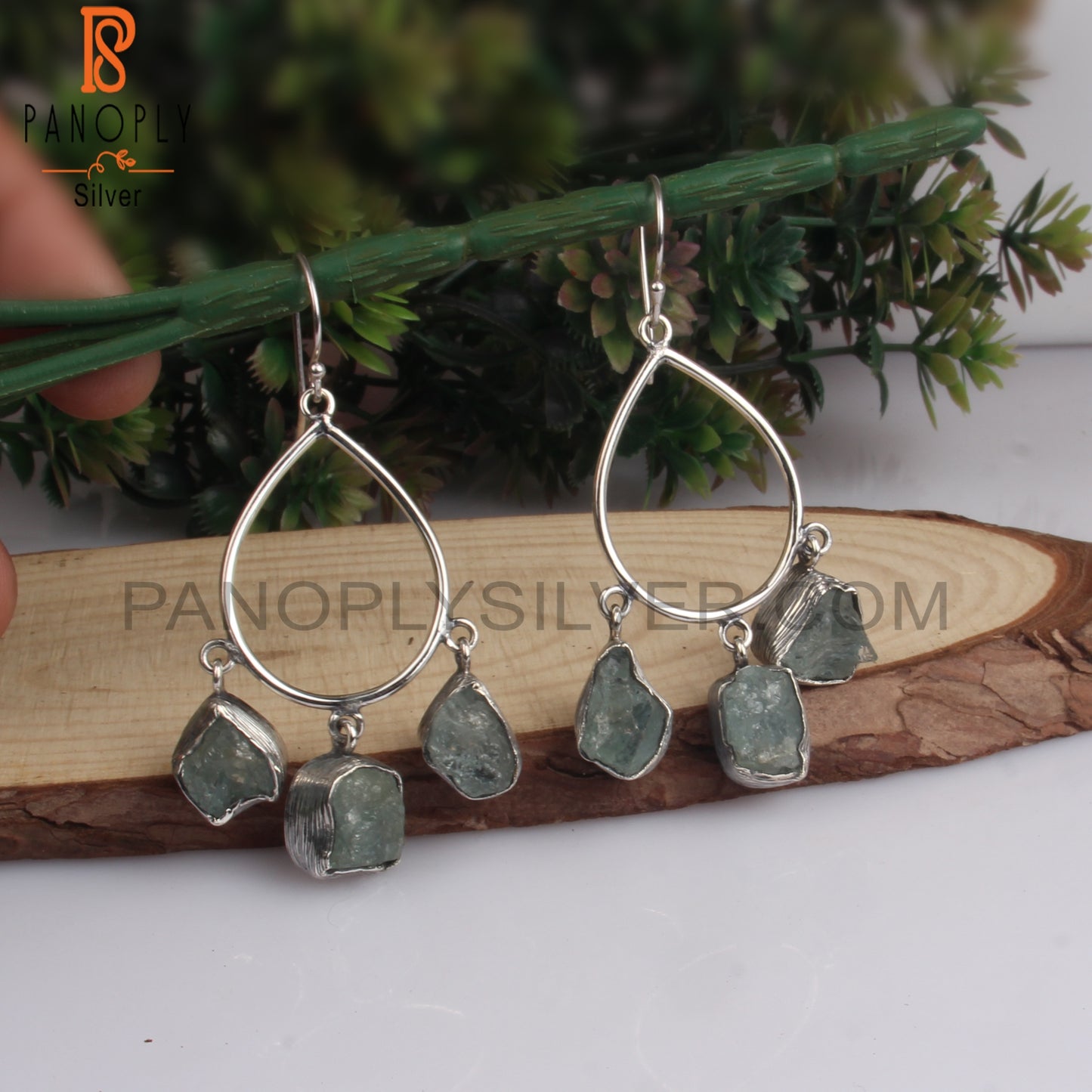 Rough Aquamarine 925 Silver Earrings For Her