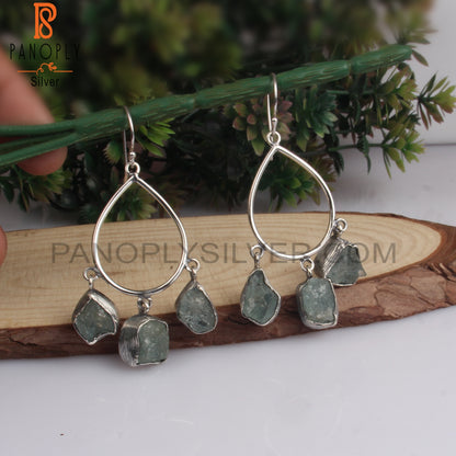Rough Aquamarine 925 Silver Earrings For Her