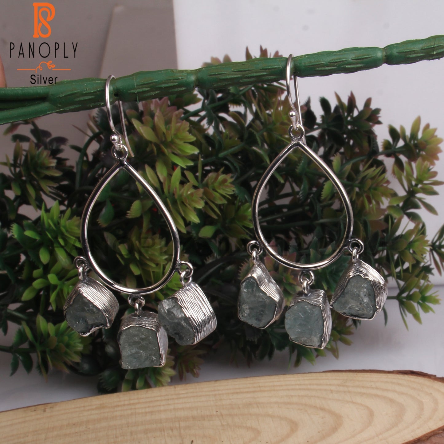 Rough Aquamarine 925 Silver Earrings For Her