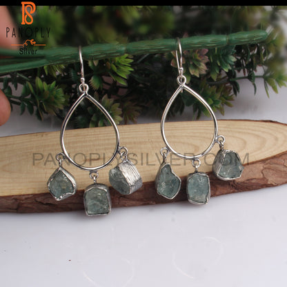Rough Aquamarine 925 Silver Earrings For Her