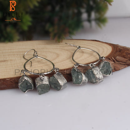 Rough Aquamarine 925 Silver Earrings For Her