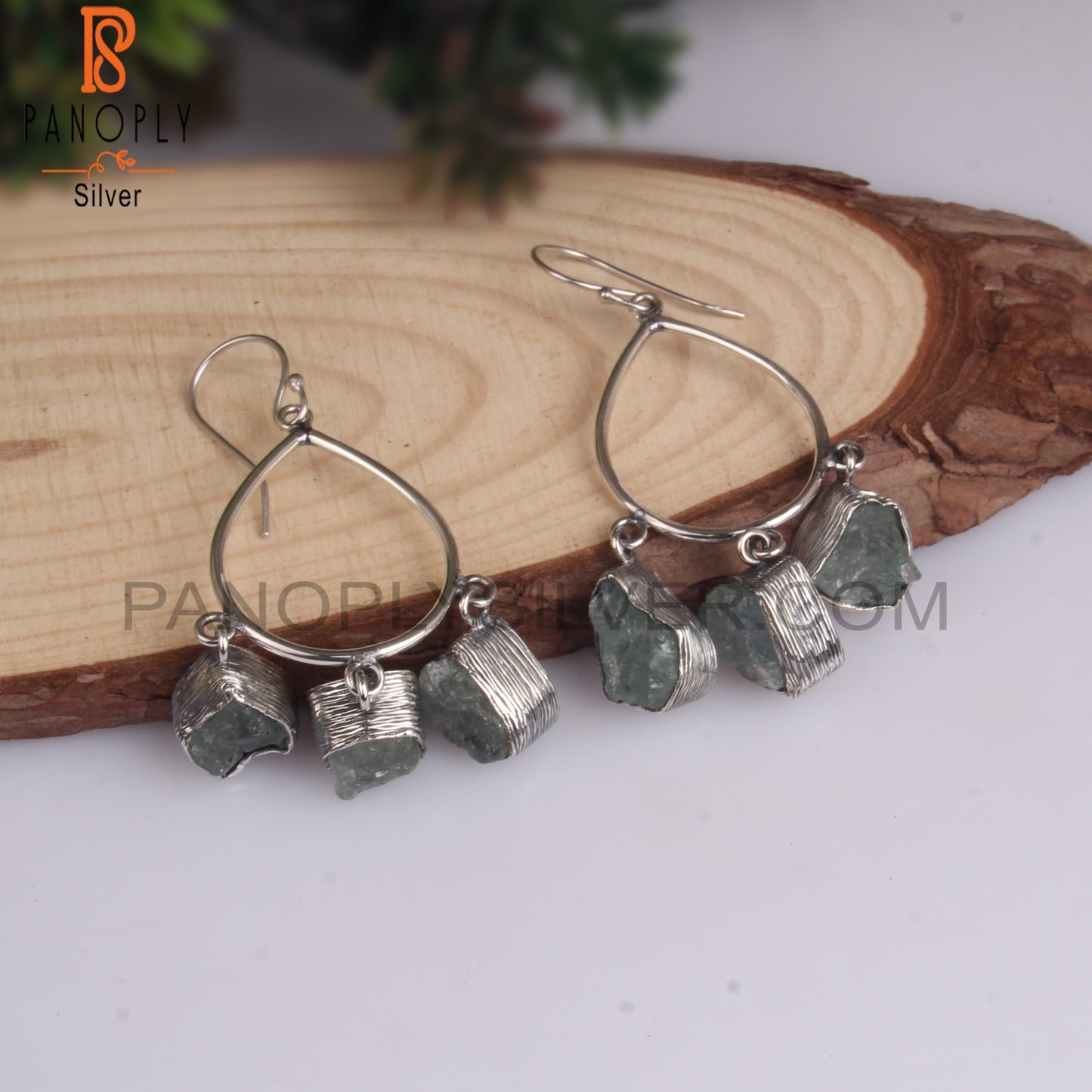 Rough Aquamarine 925 Silver Earrings For Her