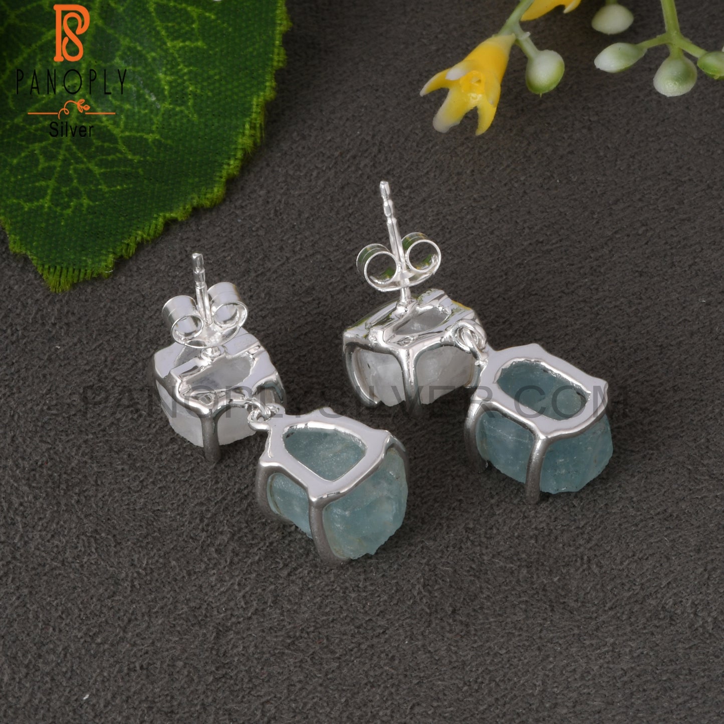 Aquamarine & Rainbow Moonstone 925 Silver Hanging Earrings