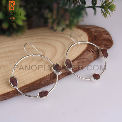 Ruby Rough 925 Sterling Silver Hoop Earrings