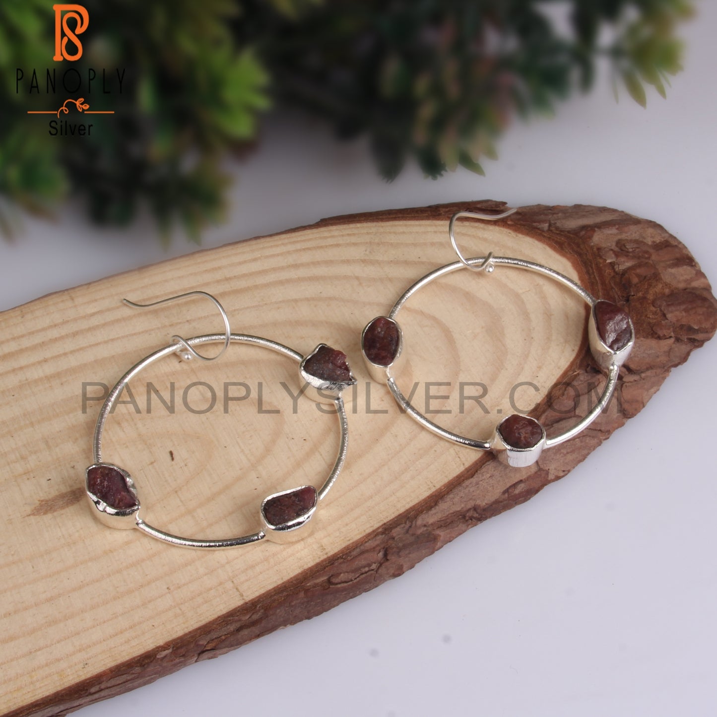 Ruby Rough 925 Sterling Silver Hoop Earrings