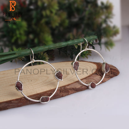 Ruby Rough 925 Sterling Silver Hoop Earrings