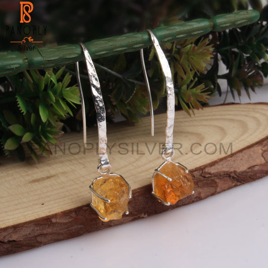 Rough Citrine 925 Sterling Silver Earrings Birthday Gift